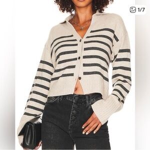 Harper Lane Charcoal and Tan Striped Cardigan - Wool and Cashmere Blend